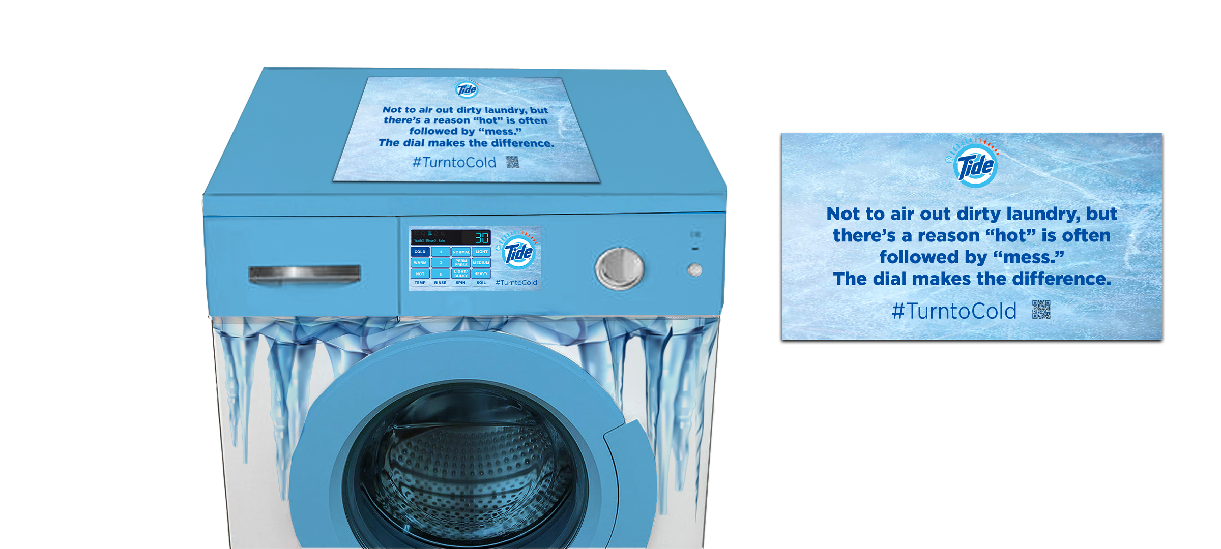 Laundromat activation turning everyday washers into brand touchpoints — showing how “The dial makes the difference.”