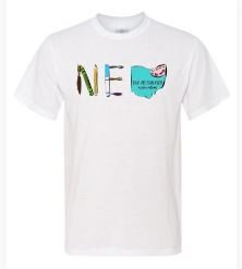 Shop NE on white shirt