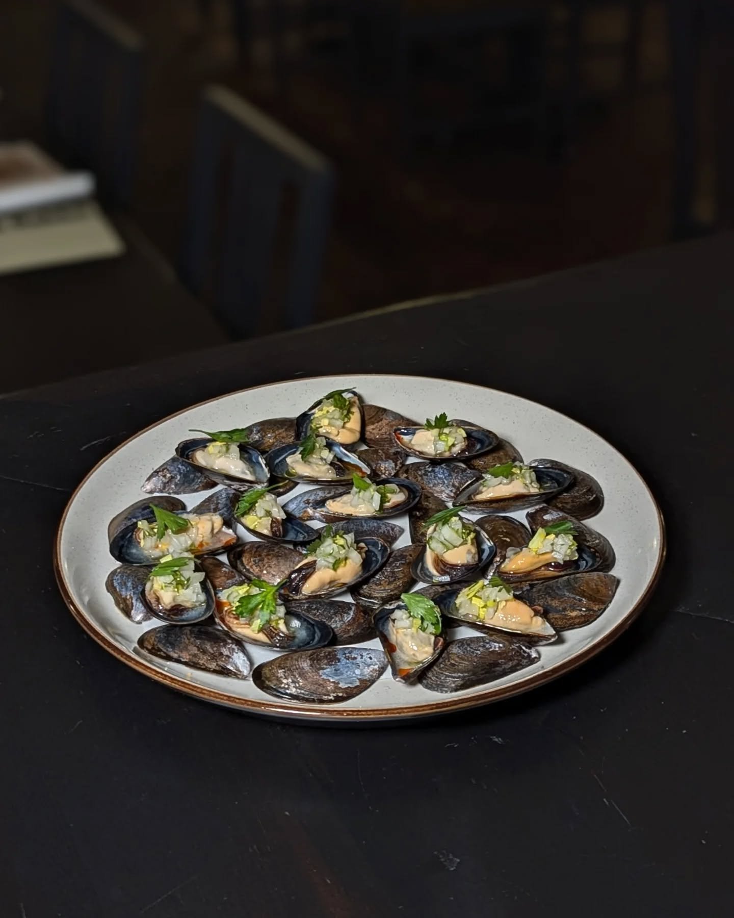 salt spring island mussels at their finest
w/ onion vinegrata, chili oil, herbs

on special this weekend 🖤 space is filling up fast for tonight, reserve a table online or by phone