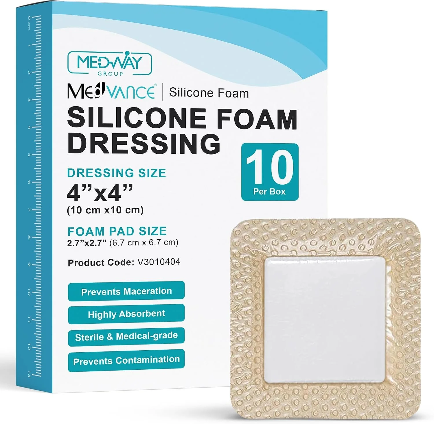Foam Bandages, Bordered 2.7x2.7” 
[4”x4” total] (10)