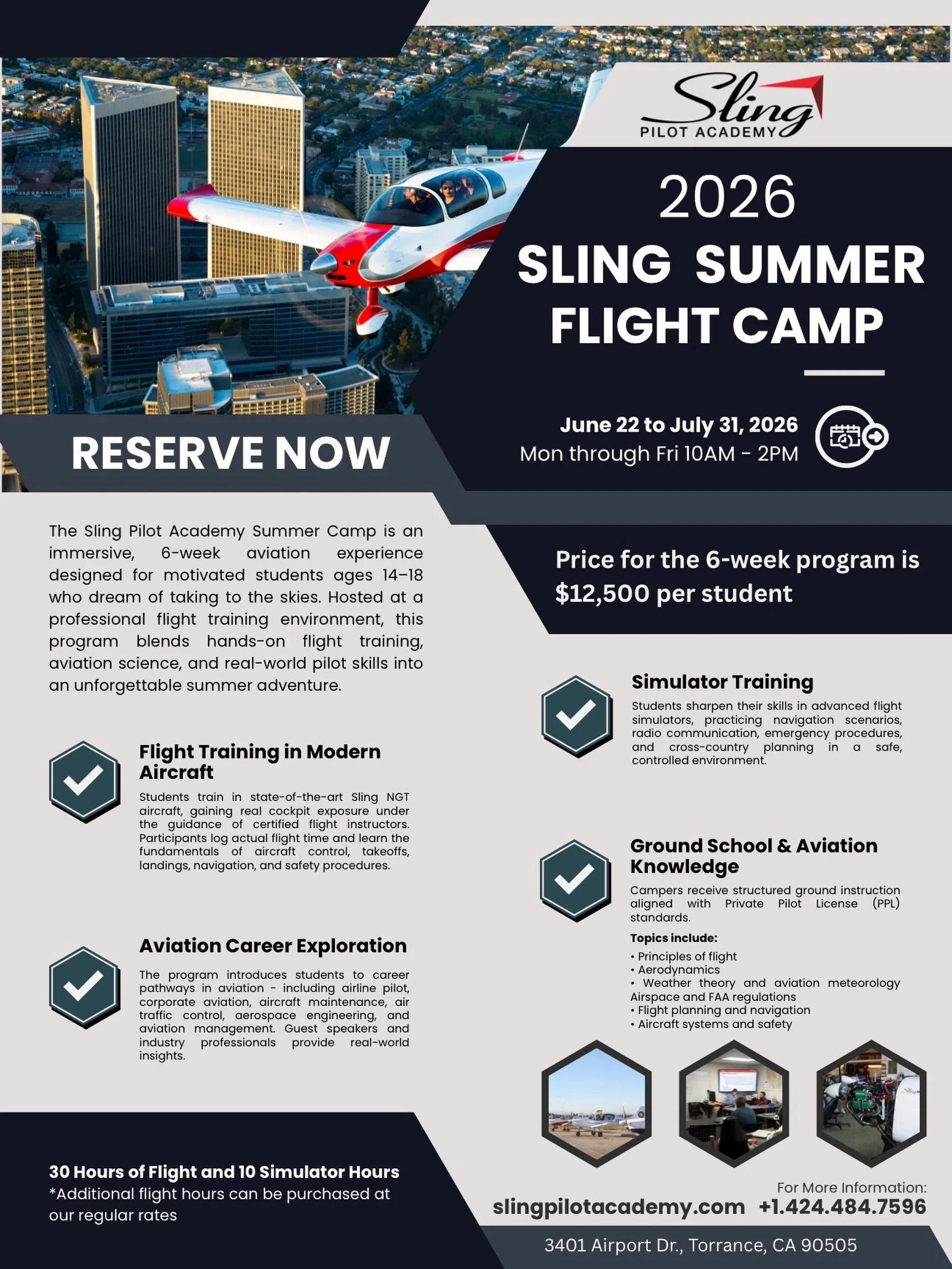 Calling all high school students with a passion for aviation!

Introducing the 2026 Sling Summer Flight Camp

📆 When: June 22-July 31, 2026 
⏱️ Time: 10am-2pm, Mon-Fri
💡 Who: Students ages 14-18 are eligible 

🌟 What to expect
&bull; Flight traini