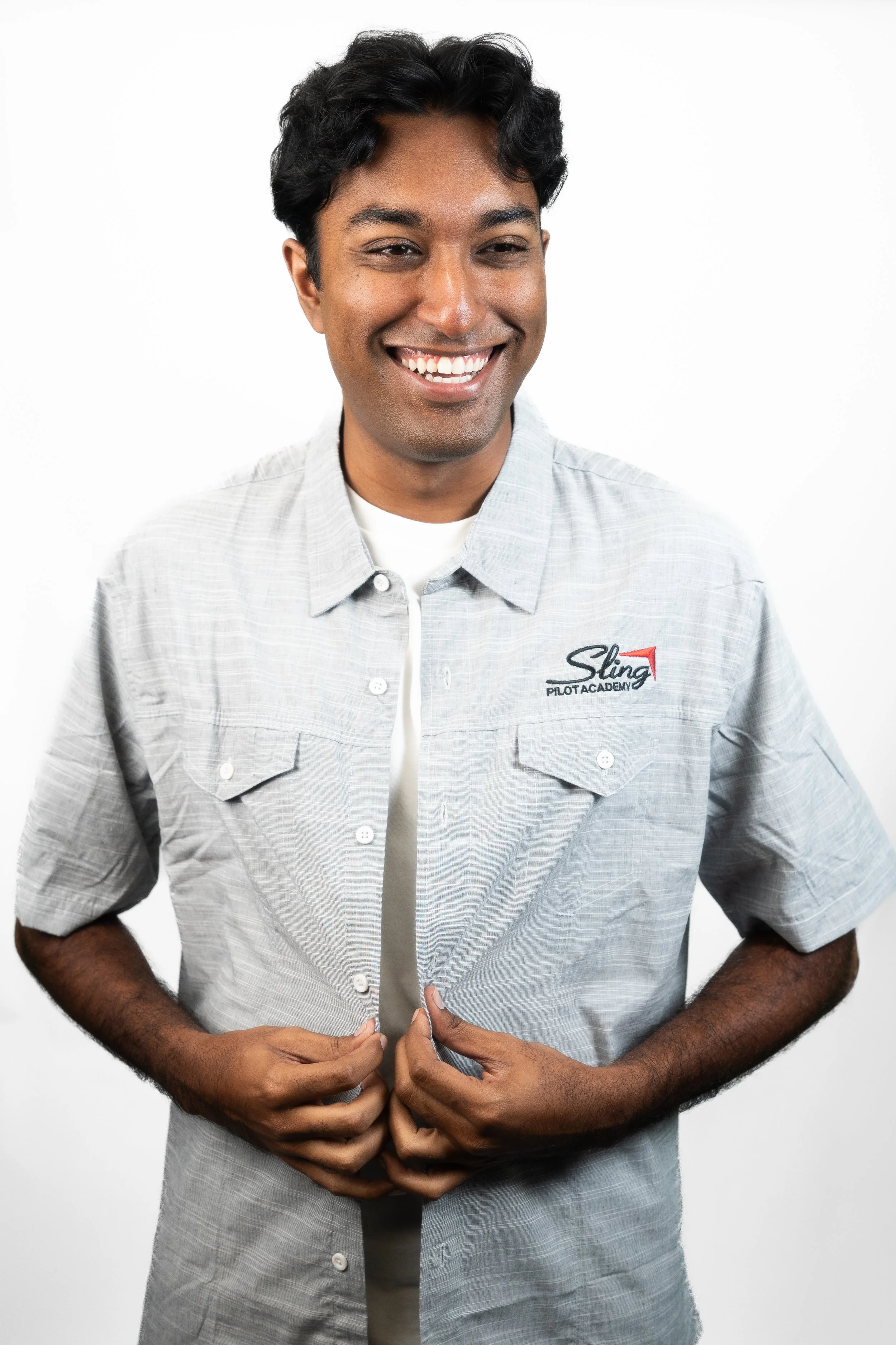 Sling Pilot Academy Cotton Button Up Short Sleeve Shirt - Grey