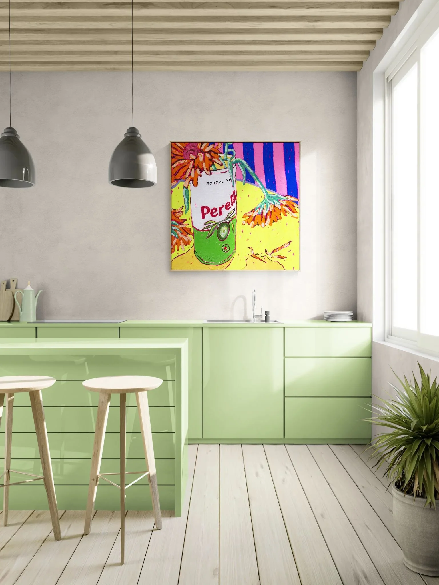 'Perello Still Life With Gerberas' Canvas Print - framed
