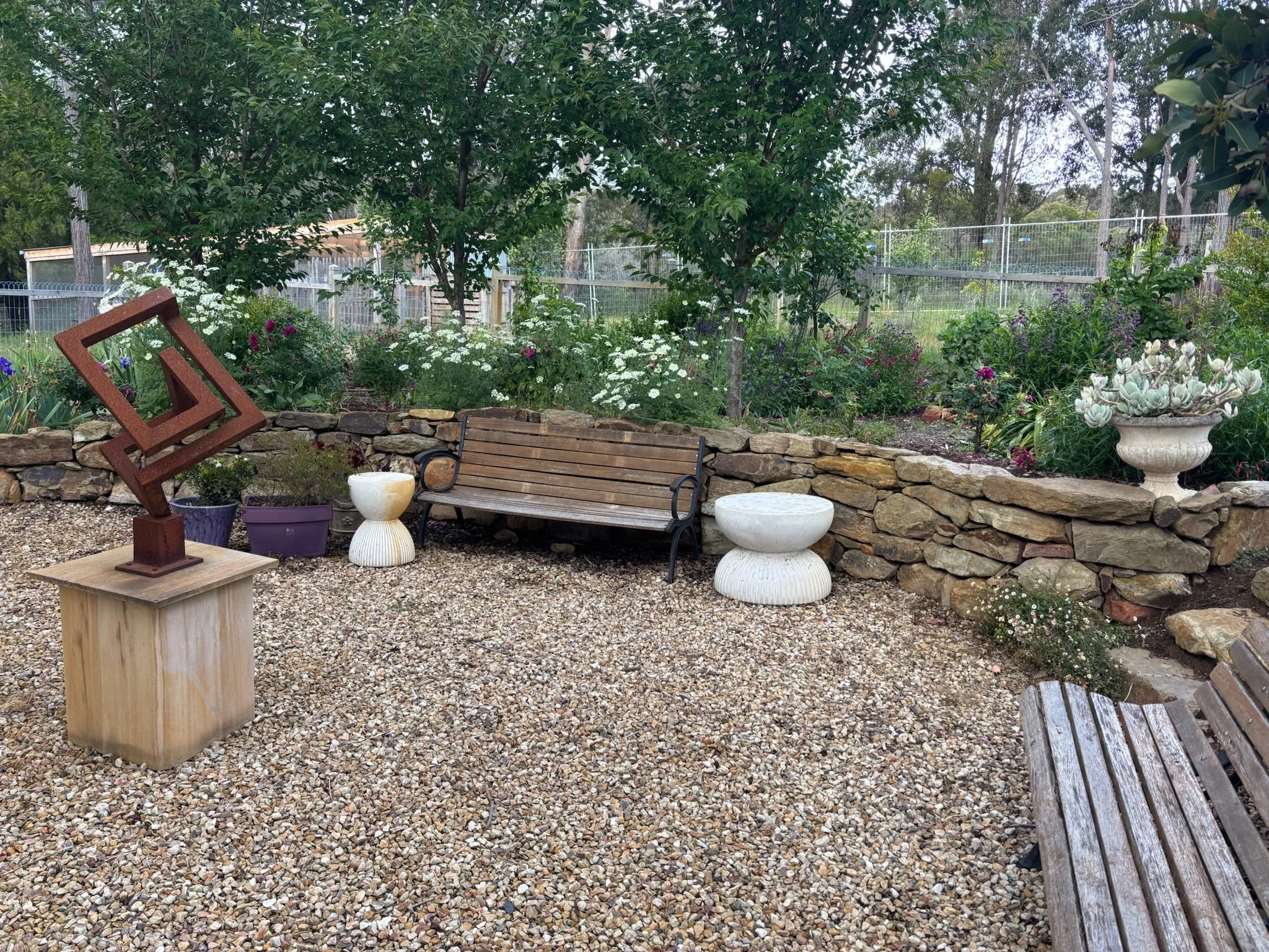 The Reflection Room is a lovely space to sit and enjoy a morning coffee while receiving a warm, curvaceous hug one of Jeremy's drystone walls.