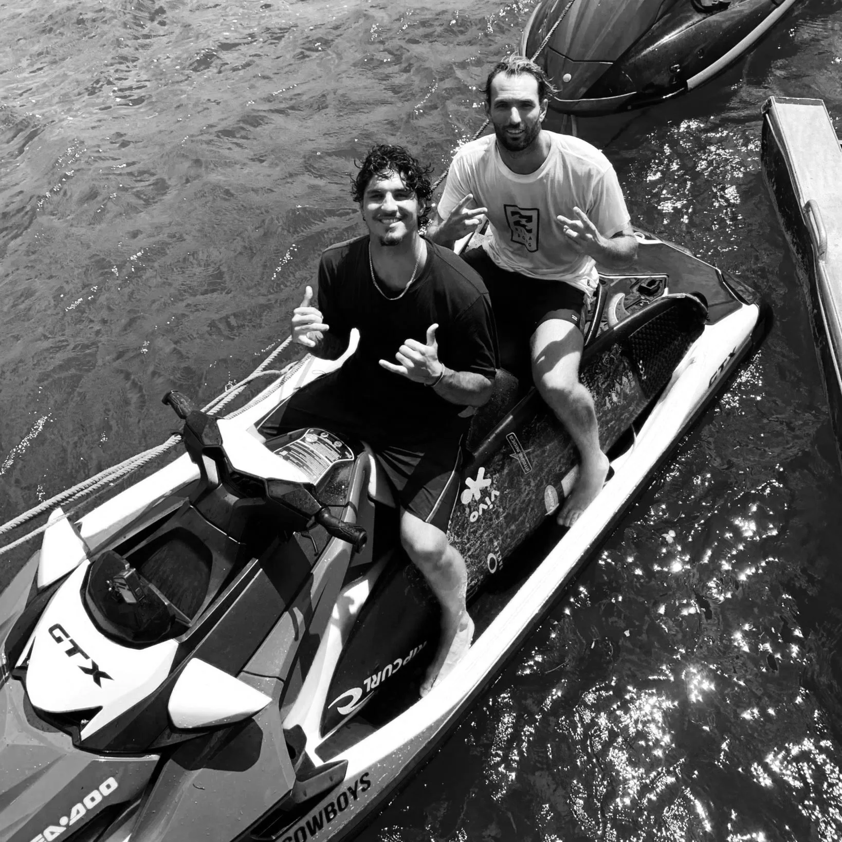 Gabriel Medina and Frederico Morais heading out to Secret's