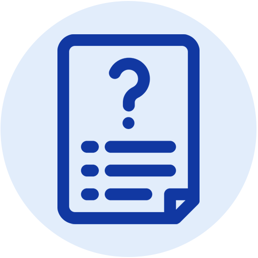 Icon of a document with a large question mark on it and lines representing text.