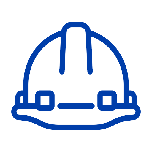 Simple blue outline of a construction hard hat helmet.
