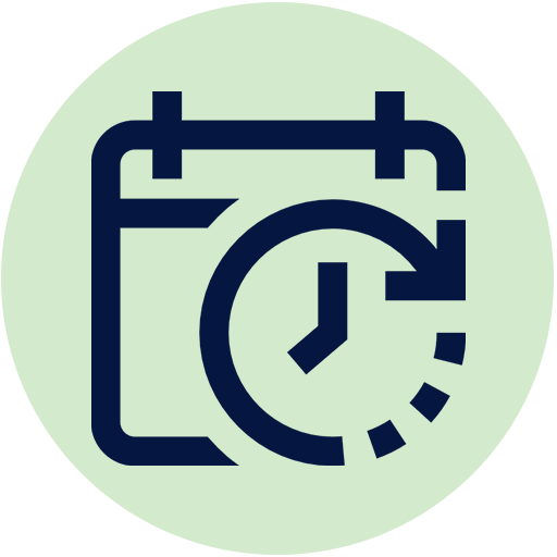 Icon of a calendar with a clock overlay, representing scheduling or time management.