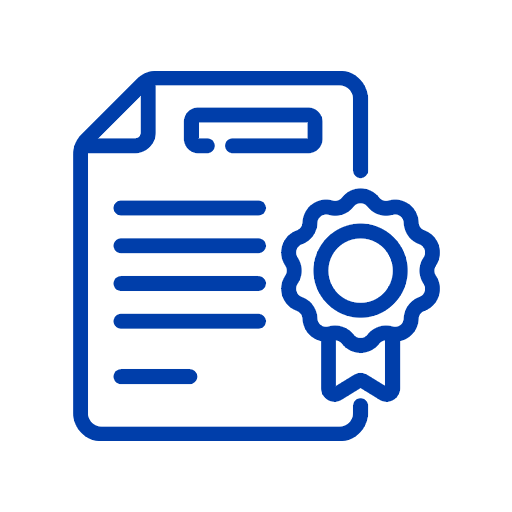 Icon of a document with a medal or ribbon overlay indicating certification or achievement.