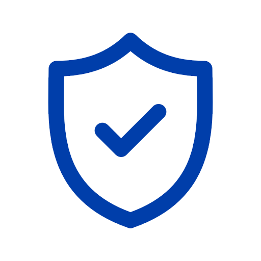 Blue shield with a checkmark inside it on a black background.