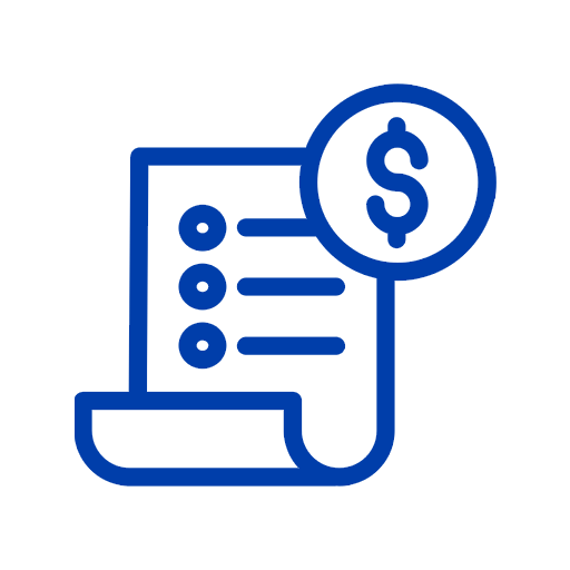 Icon of a receipt or list with a dollar sign, representing cost or expenses.