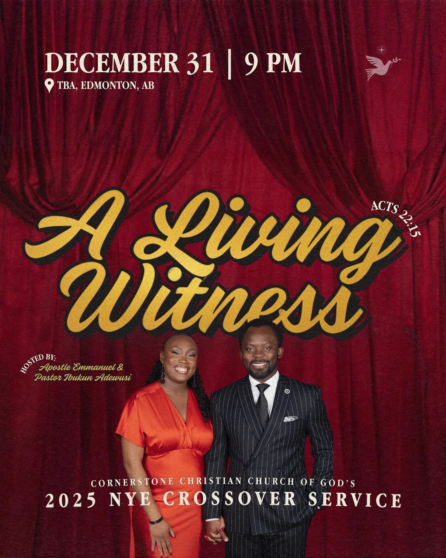 The year may have had its battles, but at its end you will be standing as a living witness! 🎉
&nbsp;
Join us for CCCG&rsquo;s 2025 New Year&rsquo;s Eve Crossover Service on December 31 at 9PM
Come stand as a living witness to God&rsquo;s faithfulnes