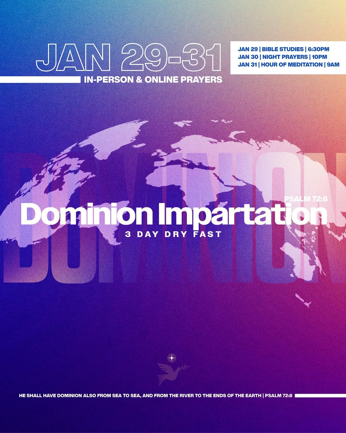 Cornerstone Nation, our fasting journey begins!&nbsp;

All month long we&rsquo;ve been diving deep on the topic of dominion, and with this 3-Day Dry Fast, God wants to solidify the work He has started.&nbsp;
&nbsp;
Join us for prayers in-person &amp;