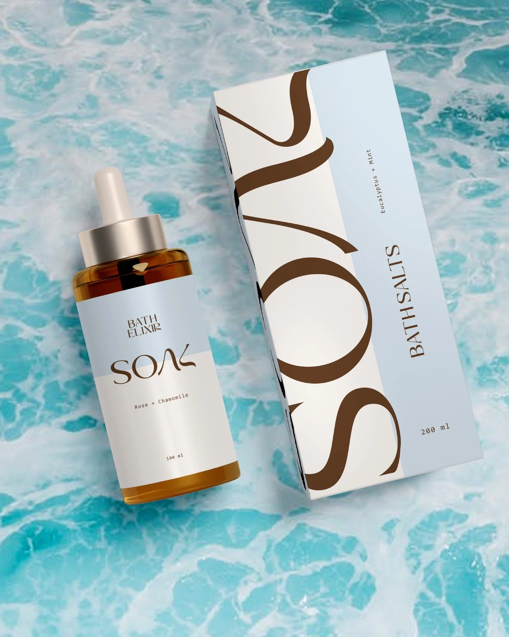 Soak &mdash; where serenity meets design.

This brand identity was created to evoke the feeling of calm immersion &mdash; inspired by the fluidity of water and the quiet rituals of self-care.
Soft gradients, organic forms, and minimal typography come