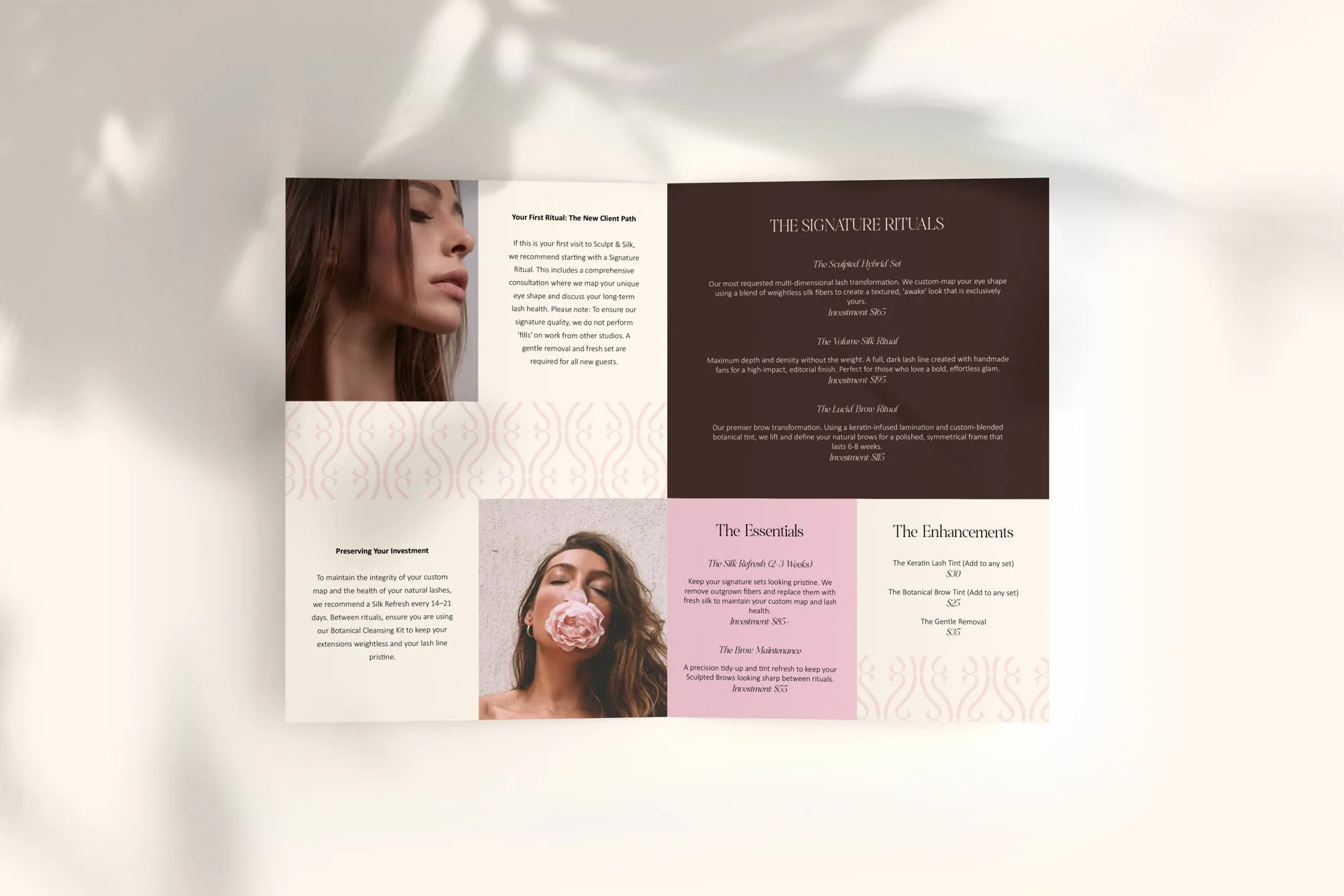 Service menu design for beauty studio