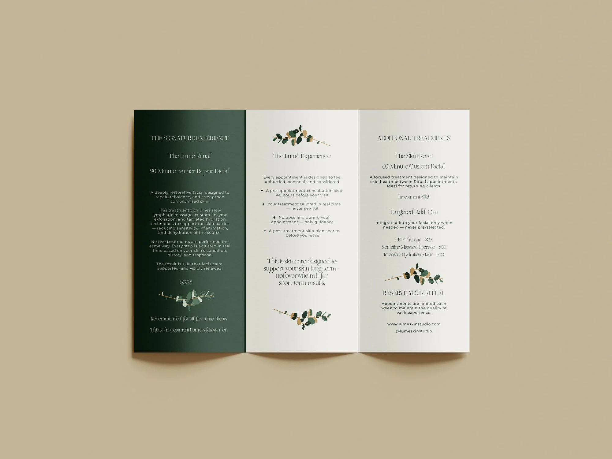 service menu for estheticians
