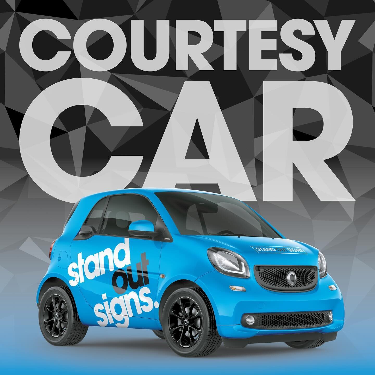Did you know we have a courtesy car? Well I guess now you do 🤷🏻. She&rsquo;s no Ferrari but will get you from A to B in no time!

If you have your vehicle in with us for branding or wrapping then you can take our smart car away completely free of c