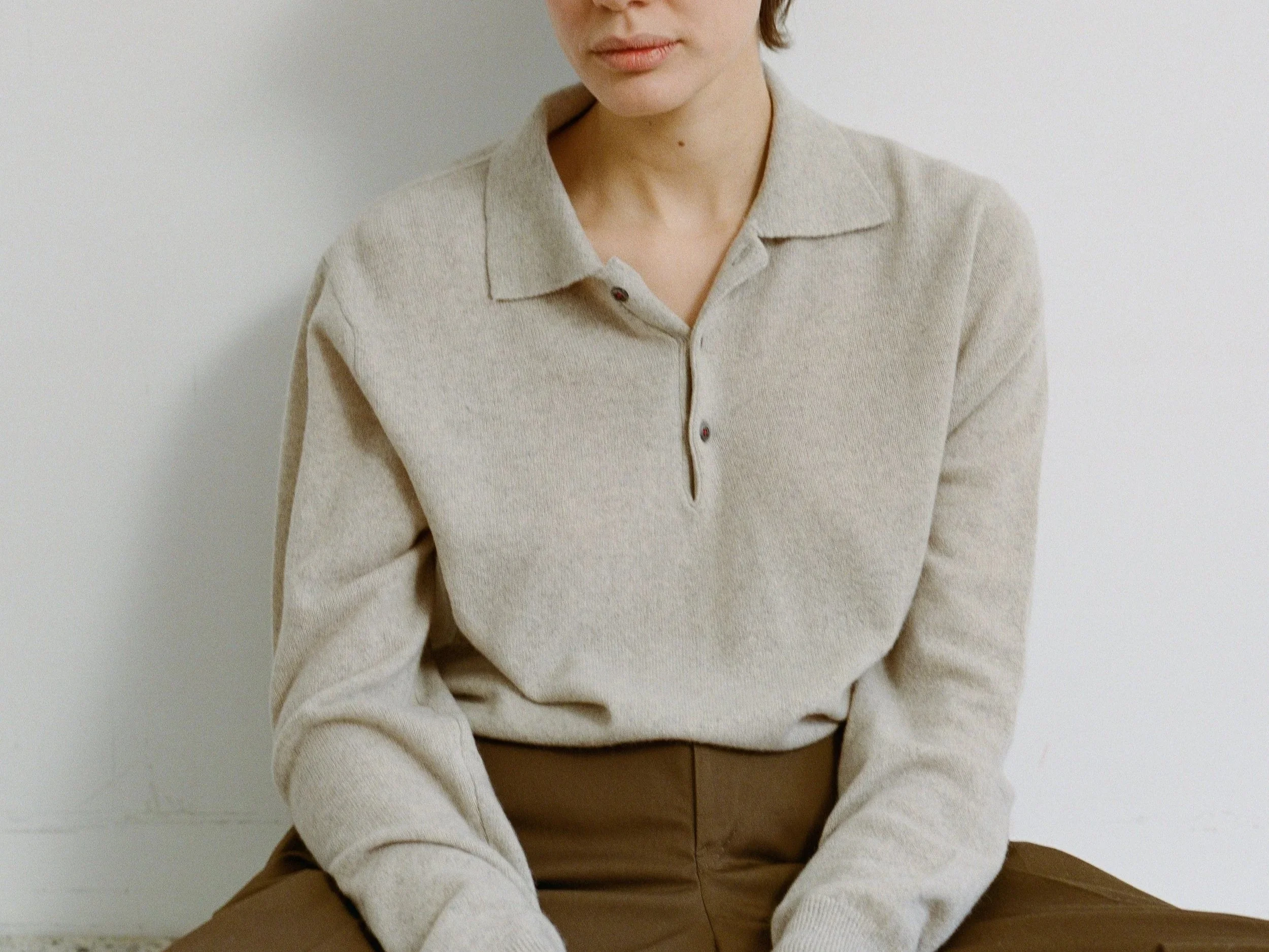 Recycled Cashmere Polo Grey