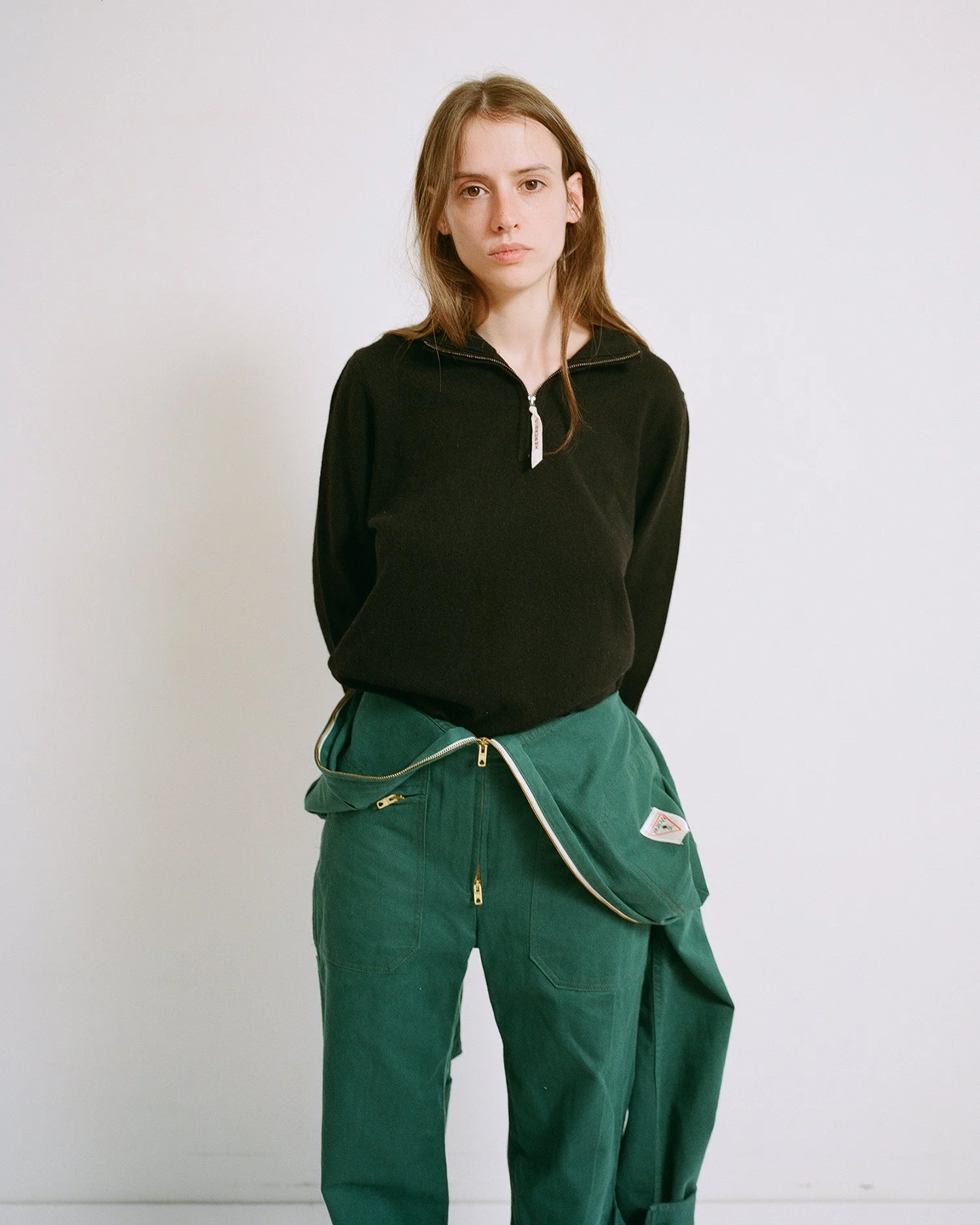 Fitted Recycled Cashmere Jersey Quater Zip Sweater Black