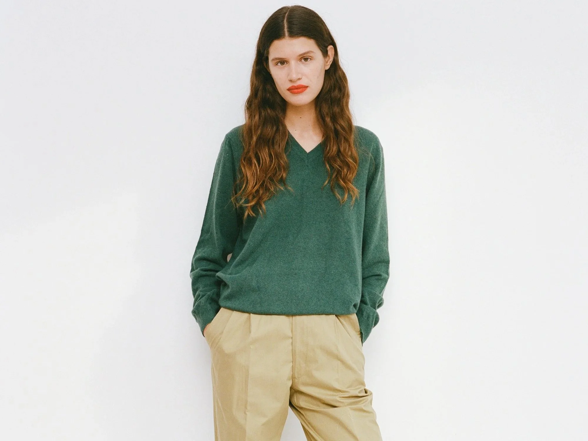 Recycled Cashmere V-Neck Green