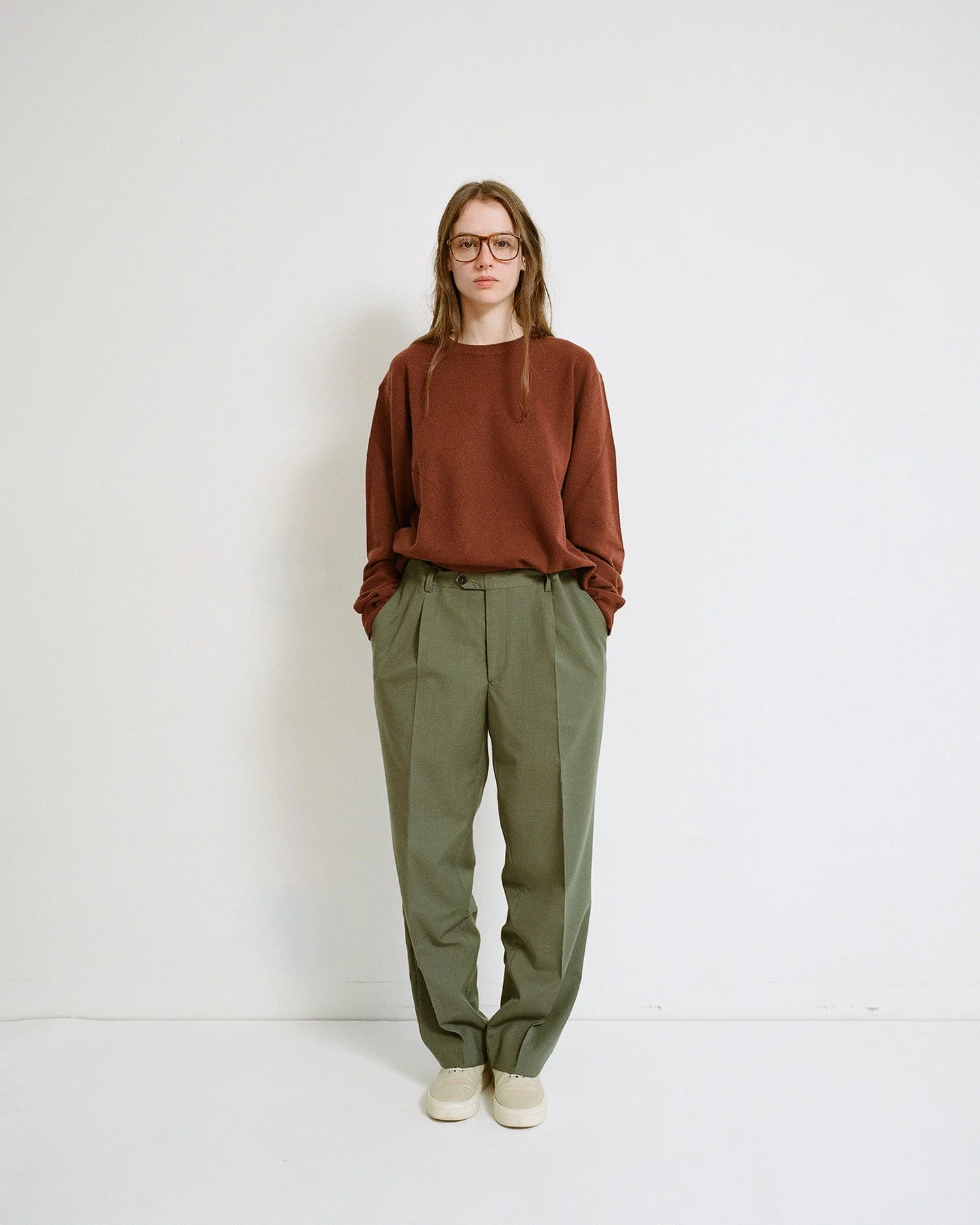 Italian Wool Tailored Trousers w/Regulated Waist - Green M/L