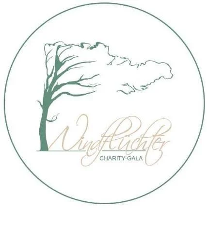 Logo mit einem stilisierten Baum und dem Text »WindFlechter Charity-Gala«. Die Darstellung ist in grünen und goldenen Tönen.