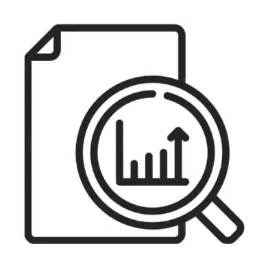 Icon of a document with a magnifying glass examining a bar graph.