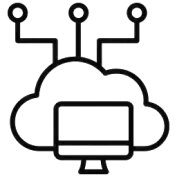 Icon of cloud computing with a laptop connected to a cloud network.