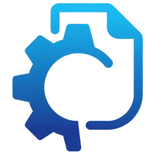 Icon of a gear and a document combined, representing settings or configuration.