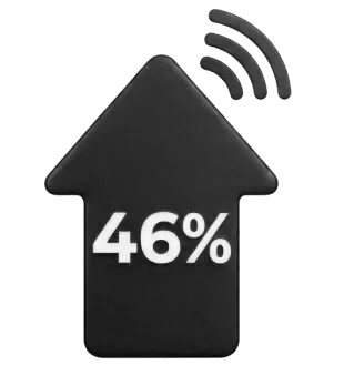 A black upward-pointing arrow with a Wi-Fi signal symbol and the text '46%' on it.