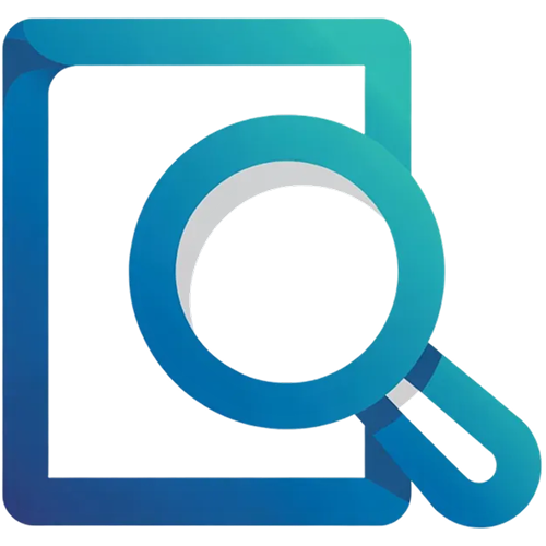 Illustration of a magnifying glass over a document or file, symbolizing searching or examining information.