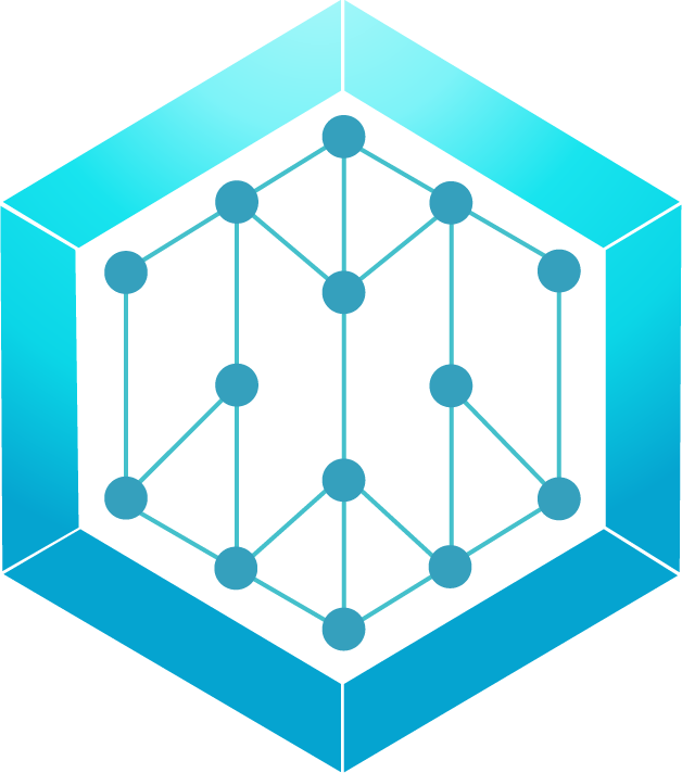 Abstract blue geometric pattern with a central hexagon and connected shapes on a gradient blue background.