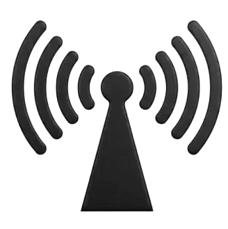 Icon of a Wi-Fi signal with a central triangle and radiating arcs