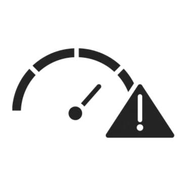 A speedometer gauge pointing to high speed.