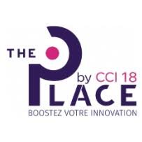 Logo avec texte 'The Place by CCI 18', slogan 'Boostez votre innovation'.