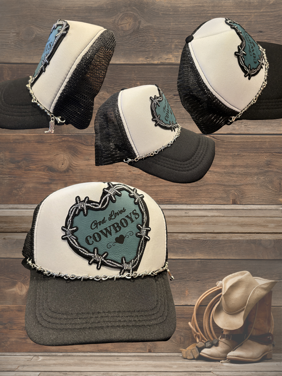 God Loves Cowboys Barbed Wire Heart Foam Trucker Style Hat