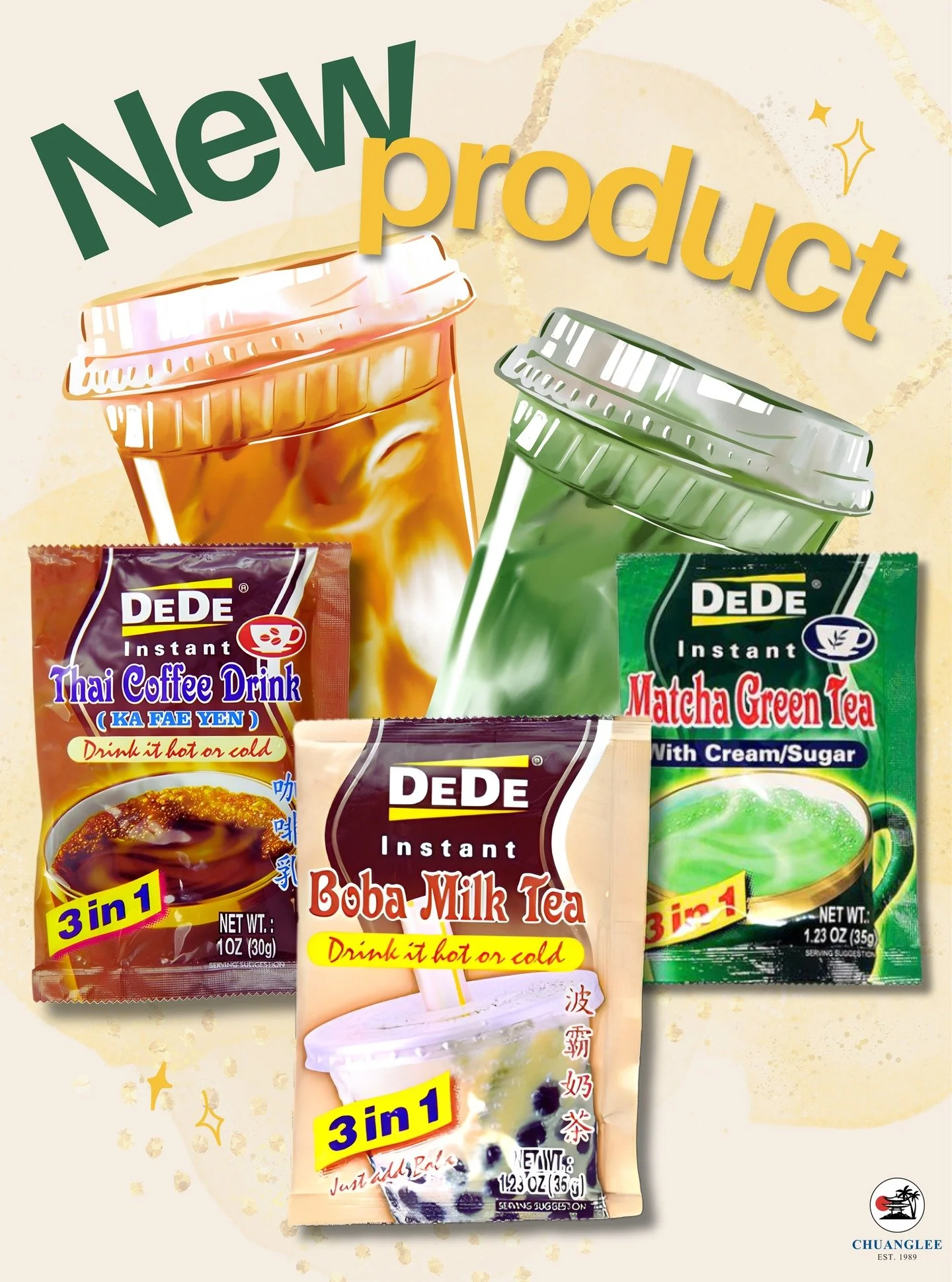 🔥 NEW IN &amp; SELLING FAST 🔥
DEDE Instant Thai drinks have just landed at Chuanglee!

☕ Thai Coffee
🍵 Matcha Green Tea
🧋 Boba Milk Tea

💥Fast to serve! Consistent taste! Perfect for retails, caf&eacute;s, dessert shops &amp; takeaways. 

👉Cont