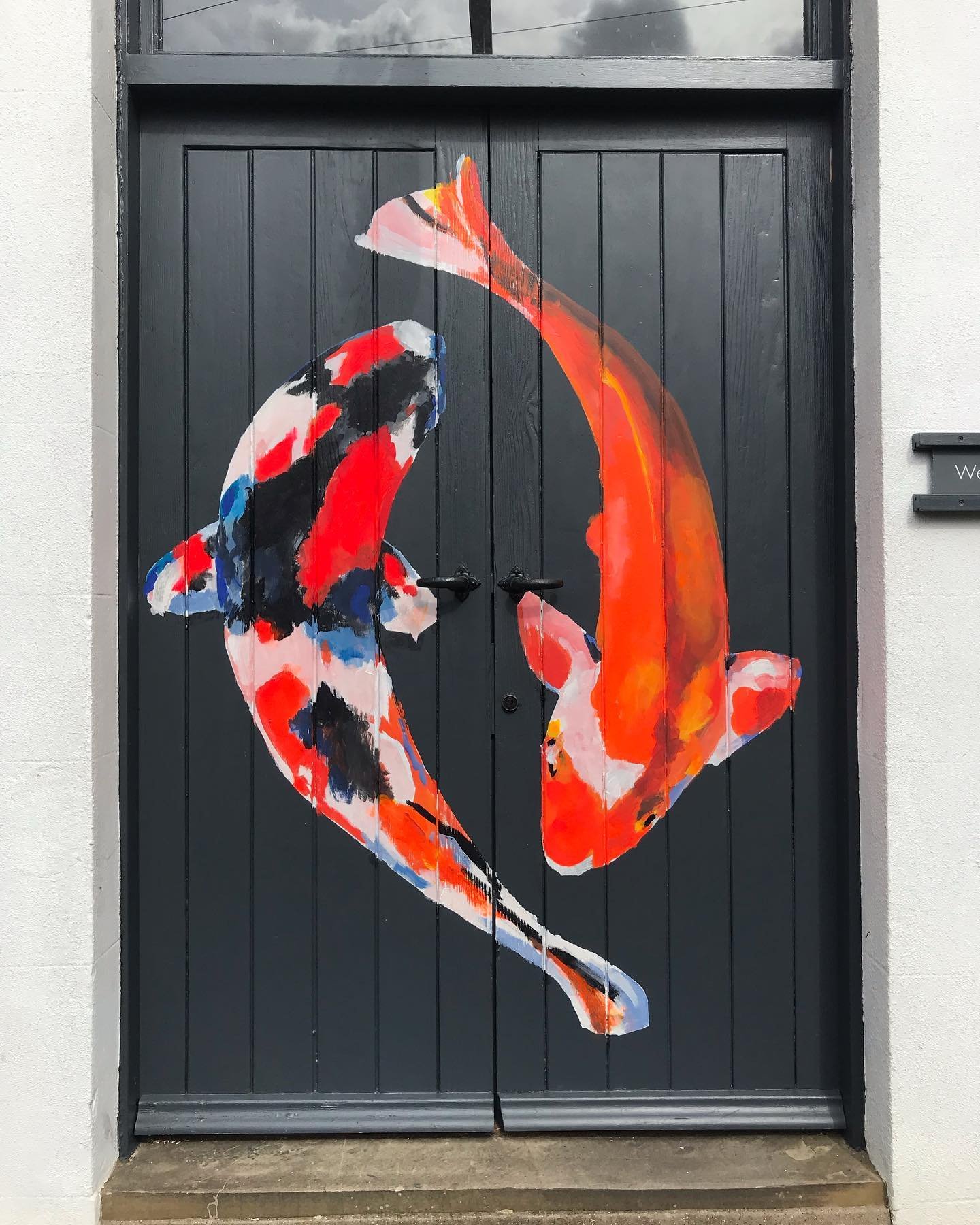Koi Pair in a Yin Yang composition, I painted on the doors of The Chapel in Denne Road in Horsham over the weekend. In preparation for the @horshamartists Art Trail 2024, 22-23 and 29-30 June. 13 venues and 45 artists, spread around the Horsham Distr