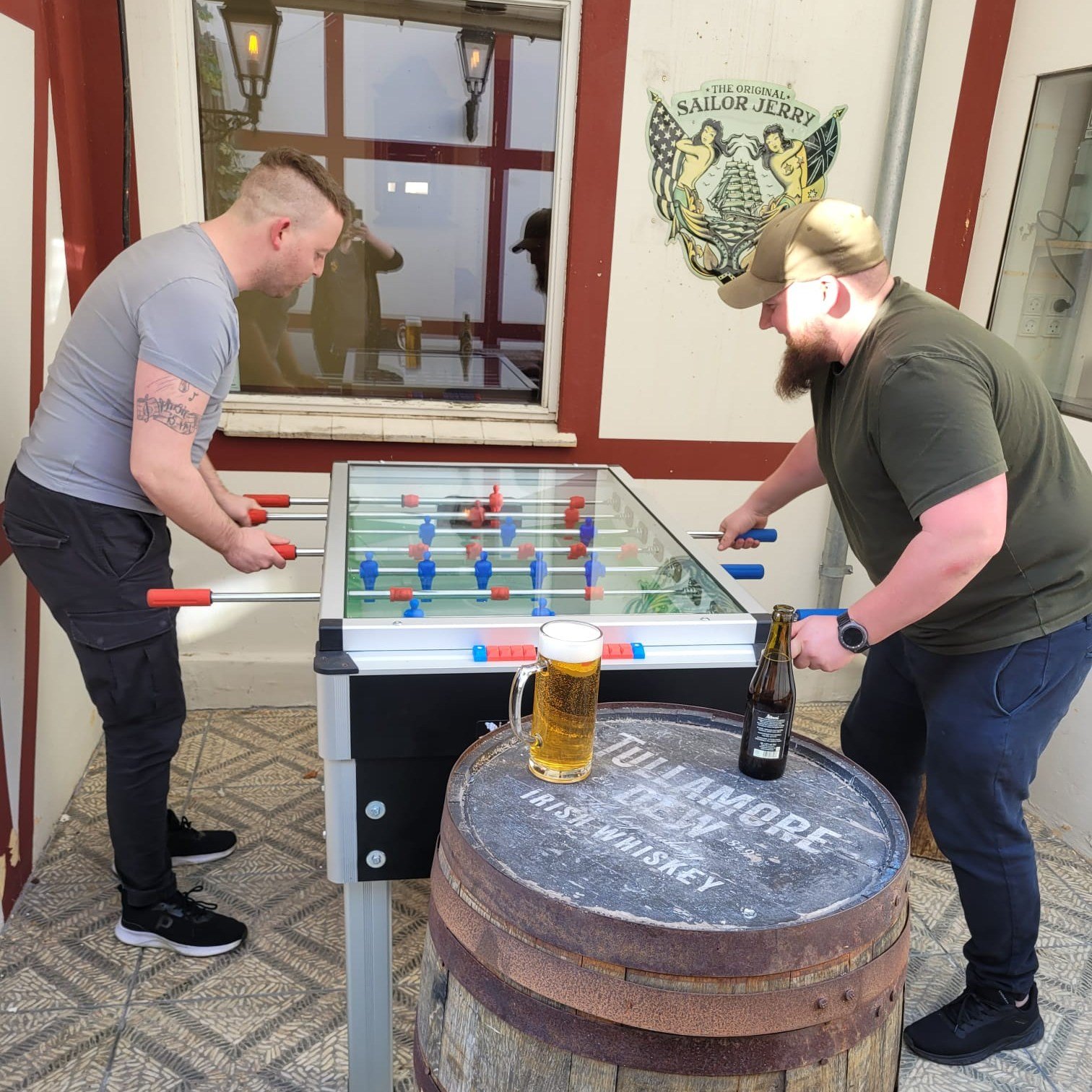 ⚽ Fancy a game? Challenge your friends to a round of table football in our courtyard bar. 

🌿🍻 Enjoy the fresh air and unwind with your favorite drinks under the open sky. 

See you in our outdoor oasis! 🍺 

#OutdoorBar #CourtyardVibes #TableFootb