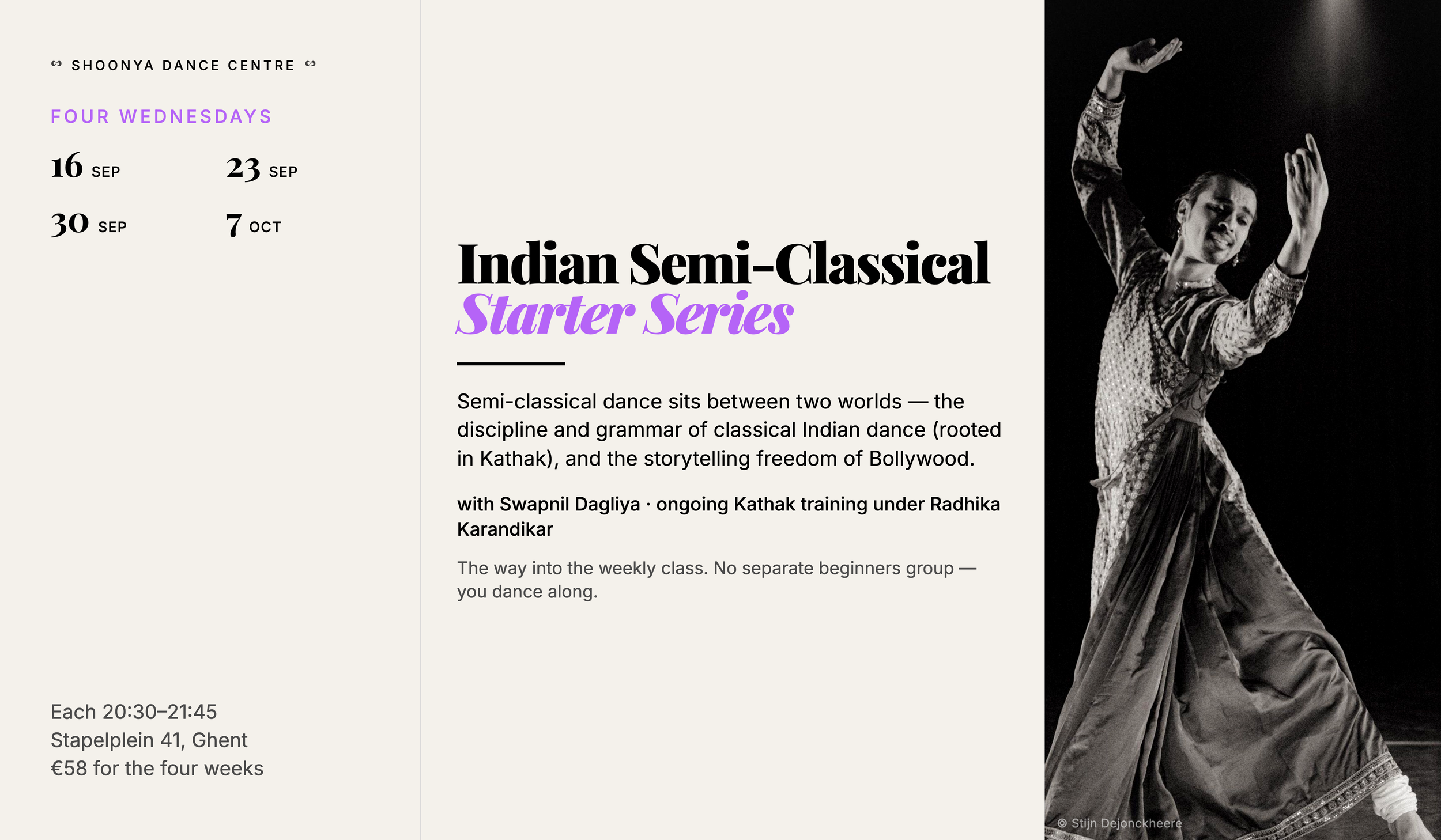 Indian Semi-Classical Starter Series at Shoonya Dance Centre in Ghent