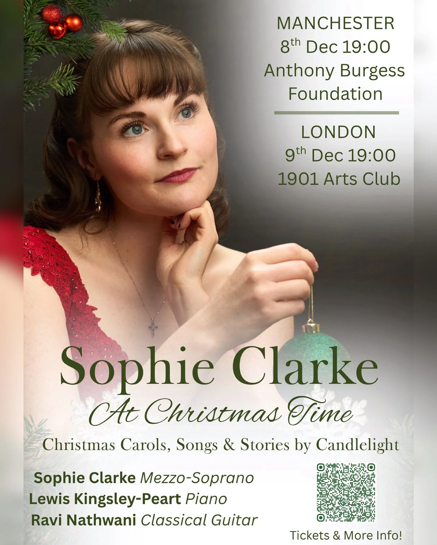 I am delighted to announce my two Christmas shows this year in London @1901artsclub and Manchester @anthonyburgessfoundation ! I&rsquo;ll be joined by the fabulous @peartlewiskingsley on piano and classical guitarist @raviguitarist with a special gue
