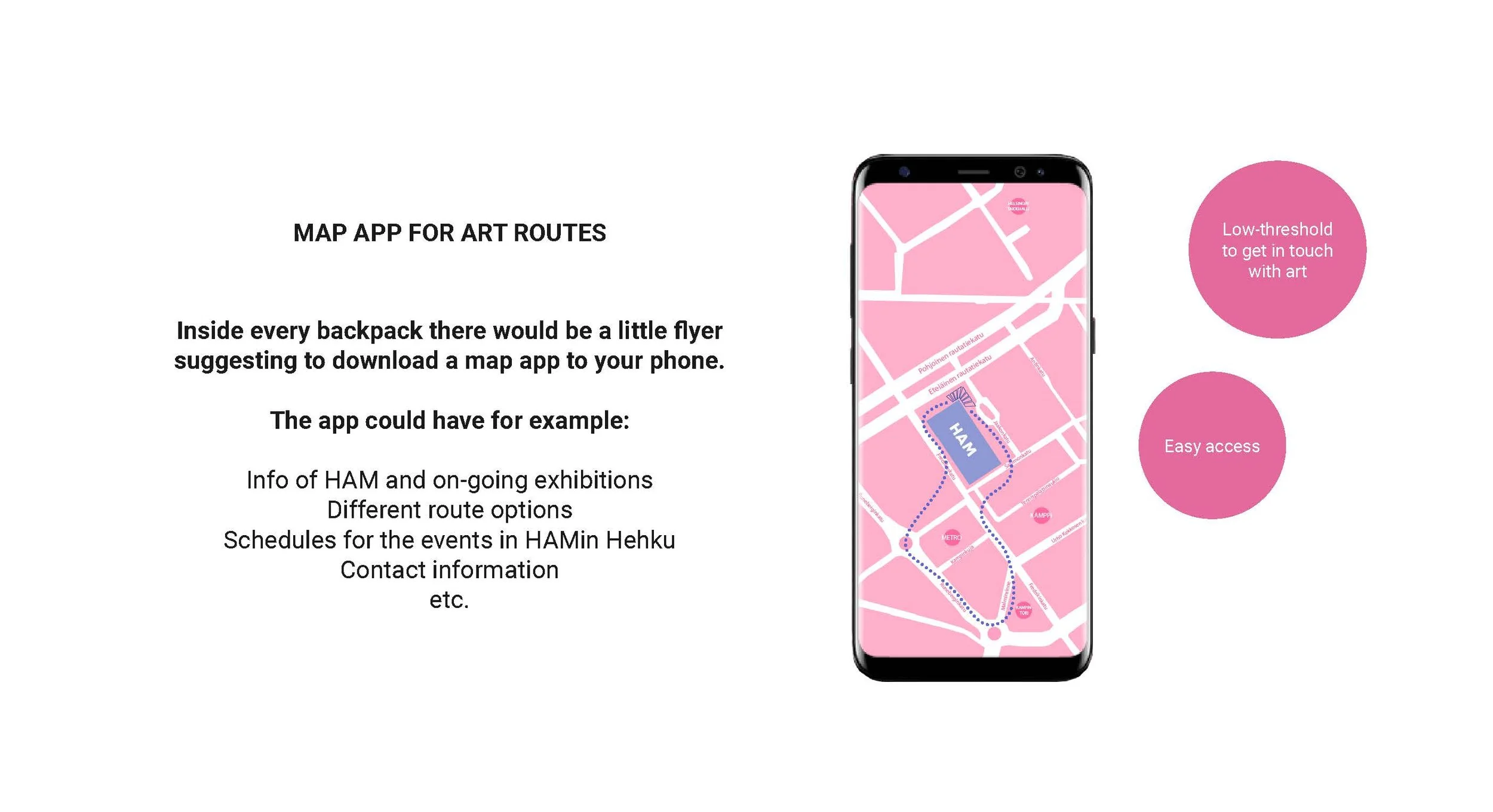 Map app for the art routes. Picture made by Emilia Heikkinen.