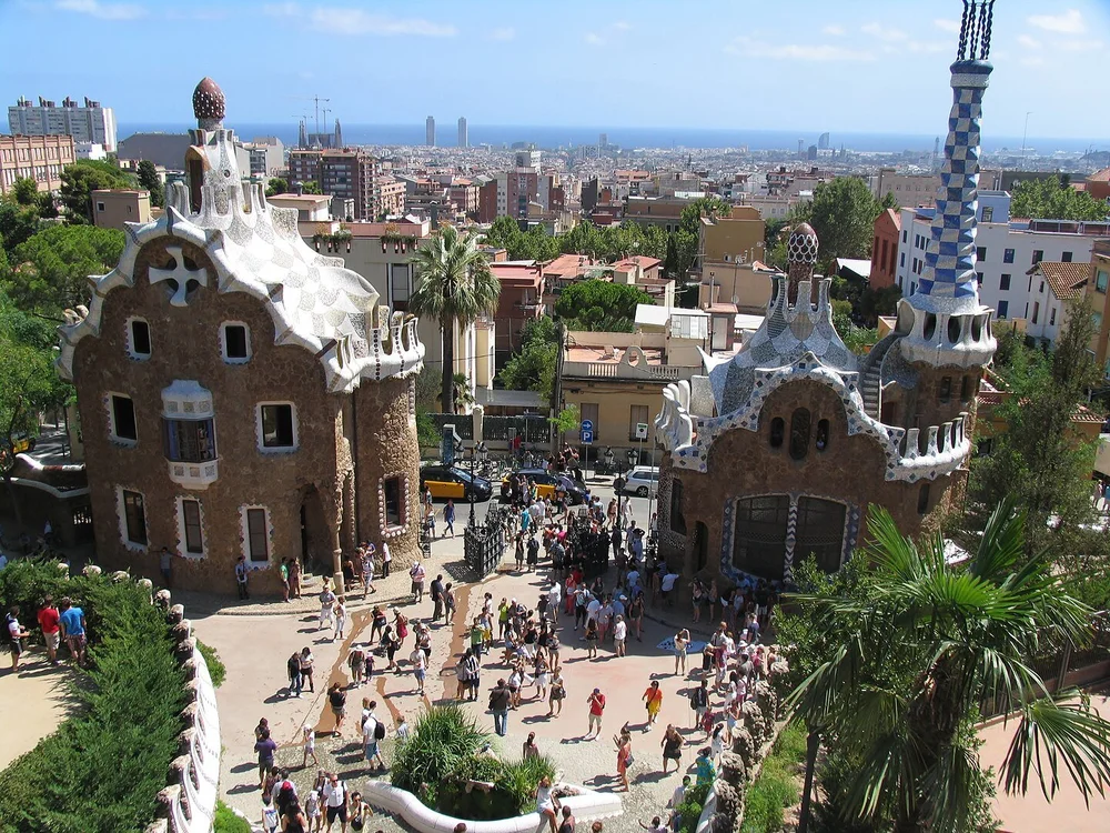 Two pavilions at the entrance to the park