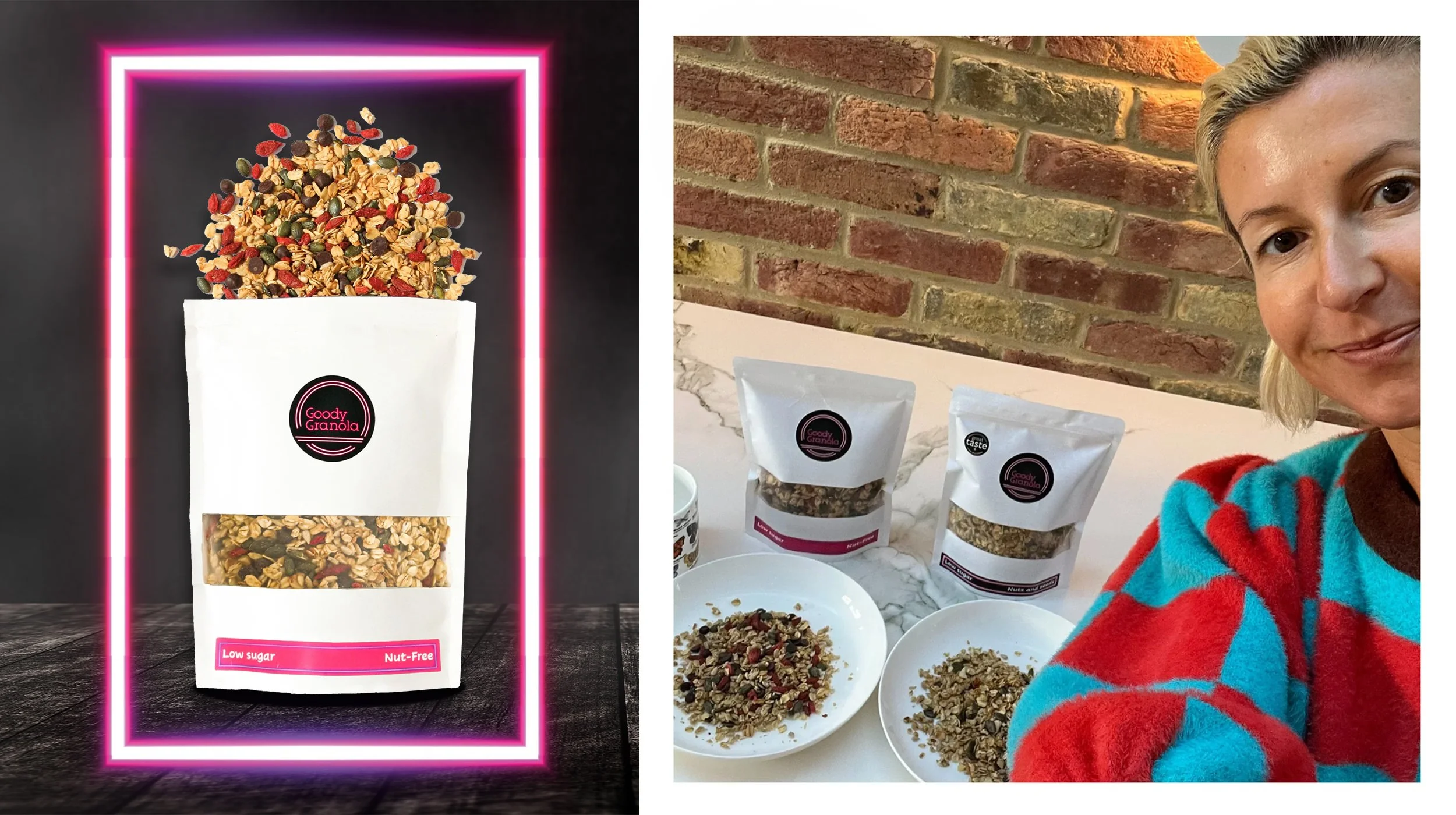 Goody Granola's founder Beth Salem & granola range in packaging