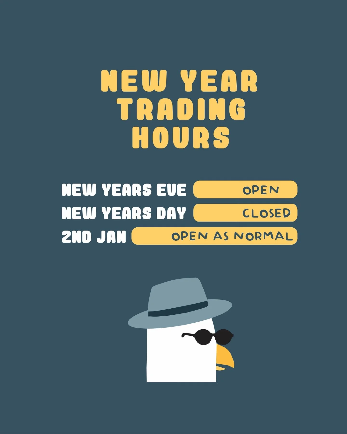 Open fully (except New Years Day), Perry good! 🐧

Have an incredible New Years Eve, wishing you your best year yet in 2026, love from the team at Perry&rsquo;s