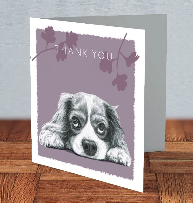 Cavalier King Charles spaniel dog breed luxury handmade thoughtful thank you card for dog lover 15 x 15 cm