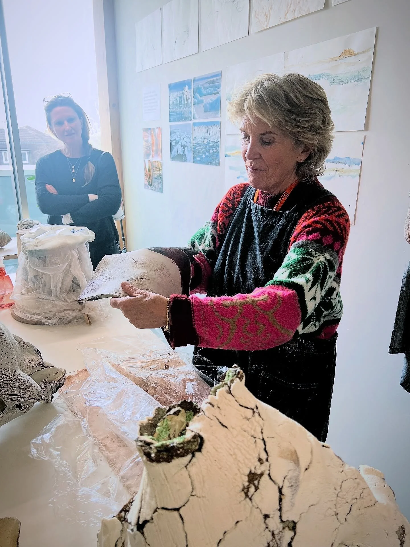 Last week, the Kindred artists gathered on the third floor for a visit to Harriet Hellman&rsquo;s studio to hear about her deeply process-led practice.

Harriet&rsquo;s work begins not in the kiln, but in the landscape itself. Working with unfired cl