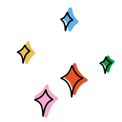 Colorful sparkles in blue, yellow, pink, orange, and green surrounding the word 'Shine' in black text.
