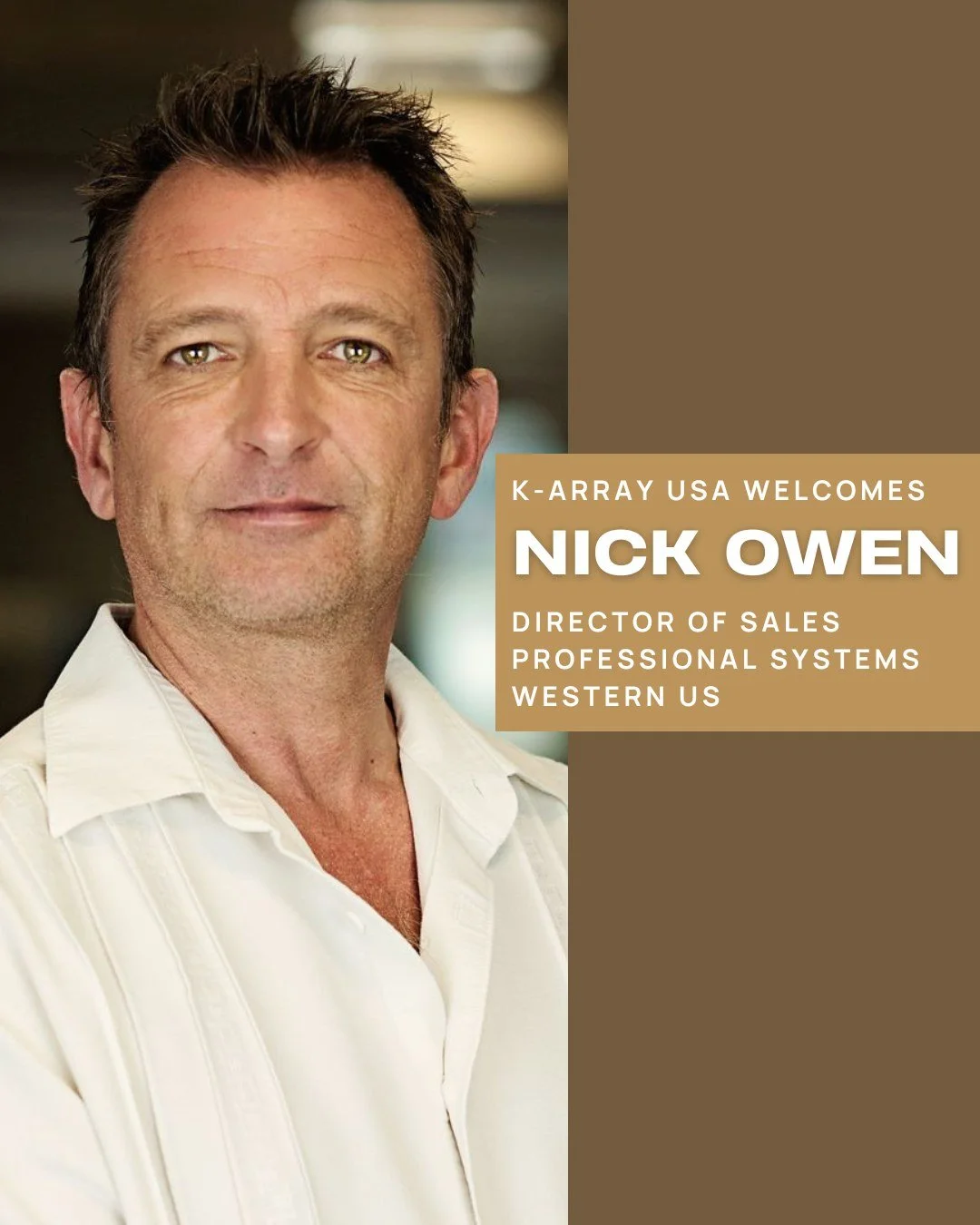 We&rsquo;re excited to welcome Nick Owen to the K-array USA team as our new Director of Sales, Western Region! 🎶

With over 35 years of experience in pro audio and consumer electronics, Nick brings deep industry knowledge and a passion for building 