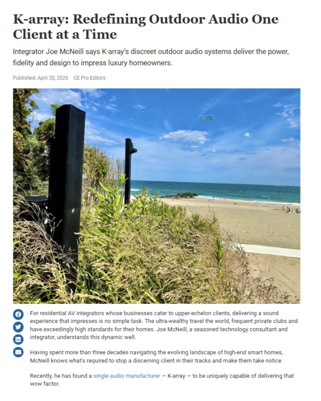 🌊 Beachfront audio that stops even the most discerning clients in their tracks.

When integrator Joe McNeill installed a K-array system at a luxury oceanfront property, the client, a man who travels the world and has the best of everything, turned t